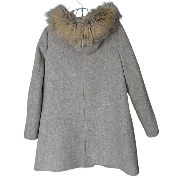 J. CREW Stadium-Cloth by Nello Gori Wool Coat Women’s 4 Grey Faux-Fur Hood - Picture 2 of 8
